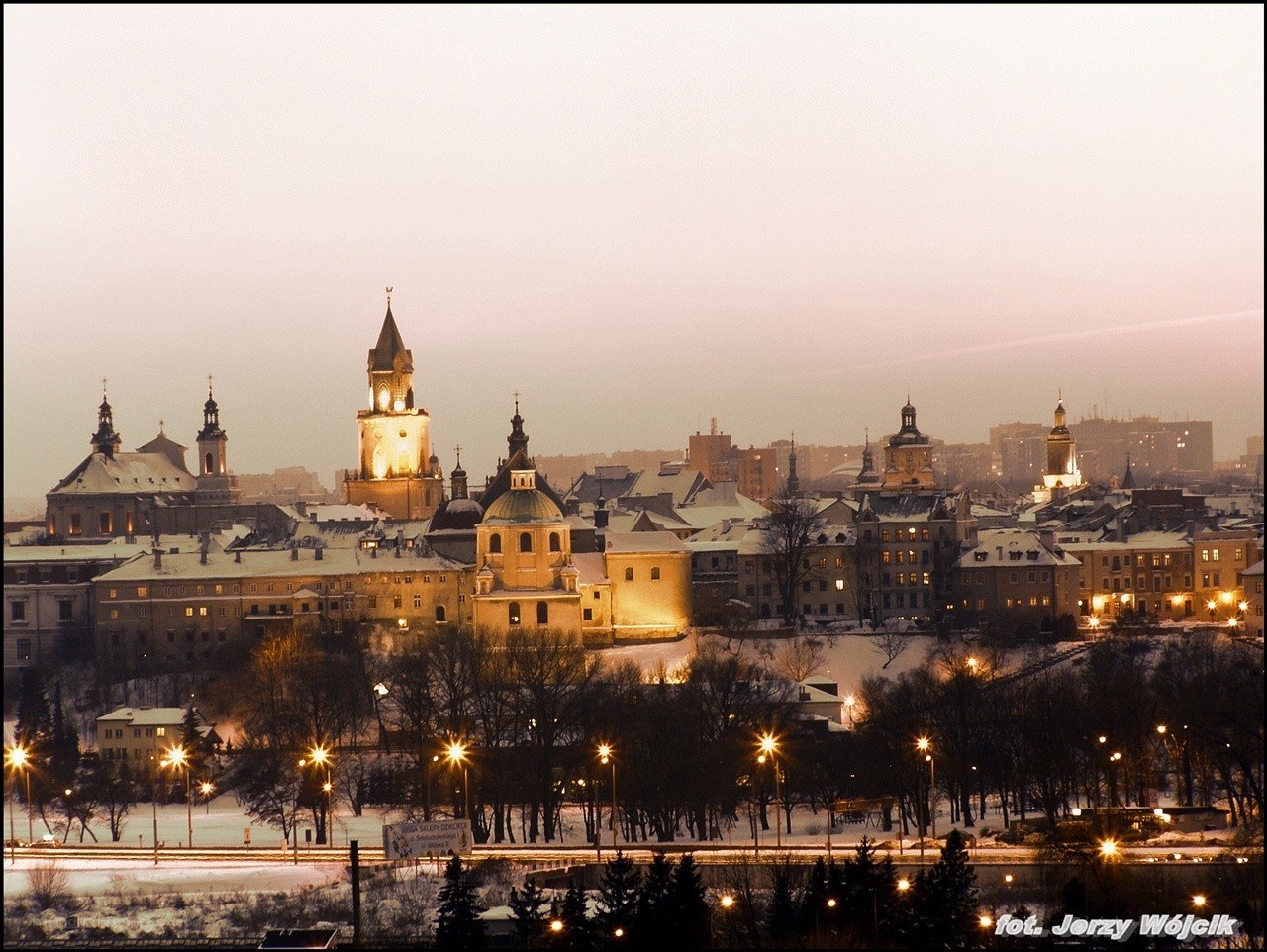 cityscape at dusk in winter