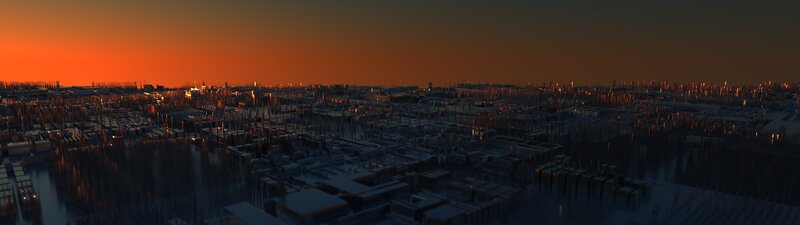 Cityscape at Dusk — Orange, Dramatic, Sunset, 3d Render