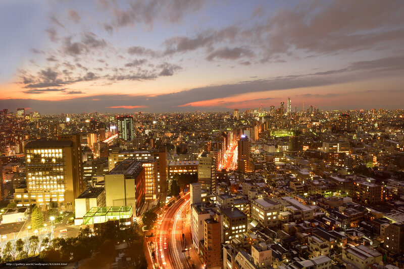 Cityscape at Dusk — Orange, Dramatic, Sunset, Photograph, Buildings, Streets