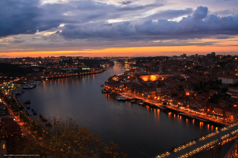 Cityscape at Dusk — Orange, Dramatic, Sunset, Photograph, River