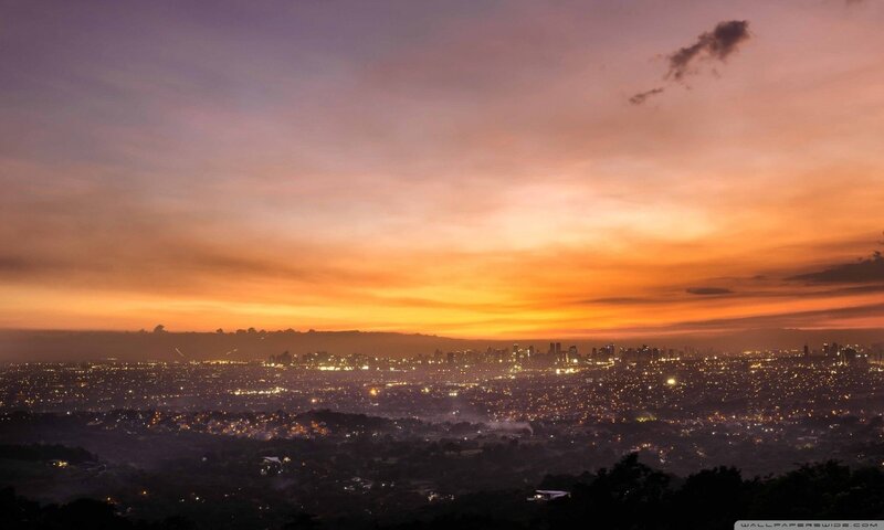 Cityscape at Dusk — Orange, Dramatic, Sunset, Photograph, Sky