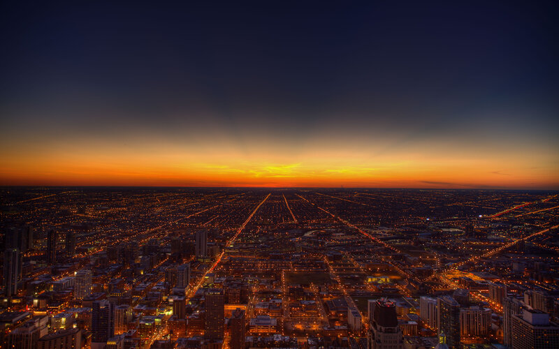 Cityscape at Dusk — Orange, Dramatic, Sunset, Photograph