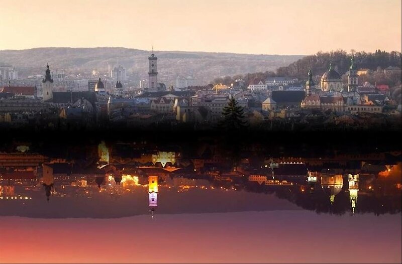 Cityscape at Dusk — Orange, Serene, Sunset