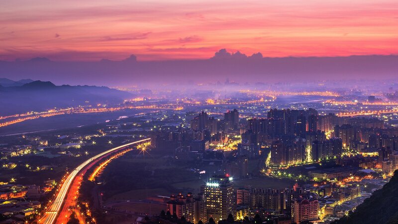 Cityscape at Dusk — Pink, Dramatic, Sunset