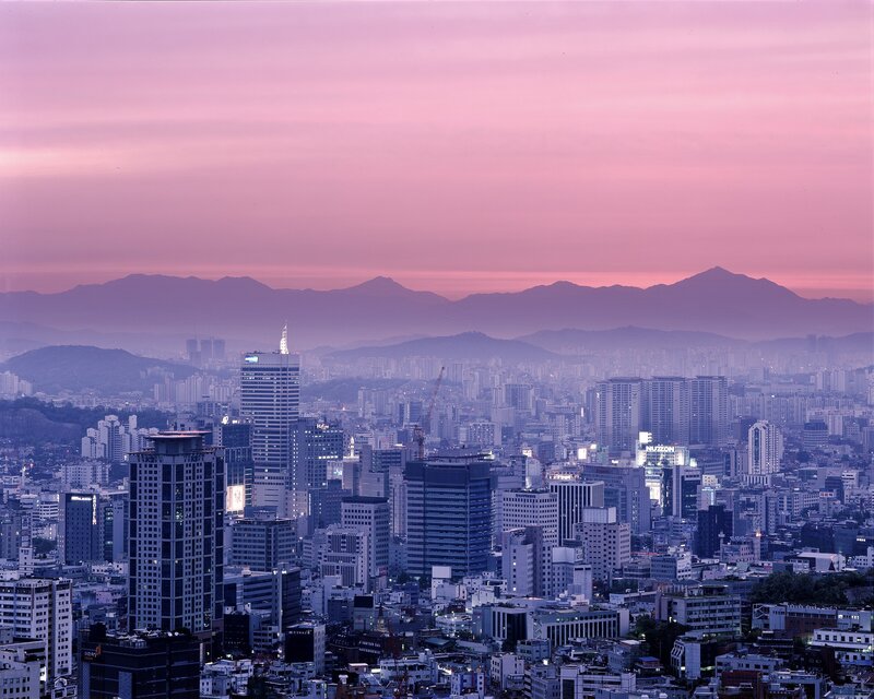 Cityscape at Dusk — Pink, Serene, Sunset