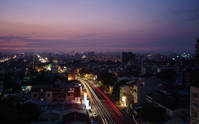 Cityscape at Dusk — Purple, Calm, Night