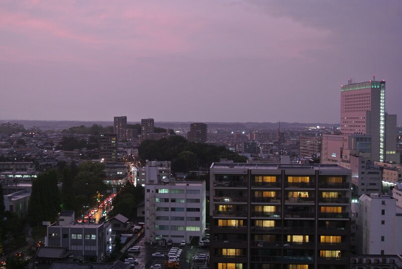 Cityscape at Dusk — Purple, Calm, Sunset