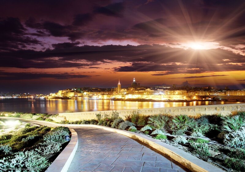 Cityscape at Dusk — Purple, Dramatic, Night, Photograph