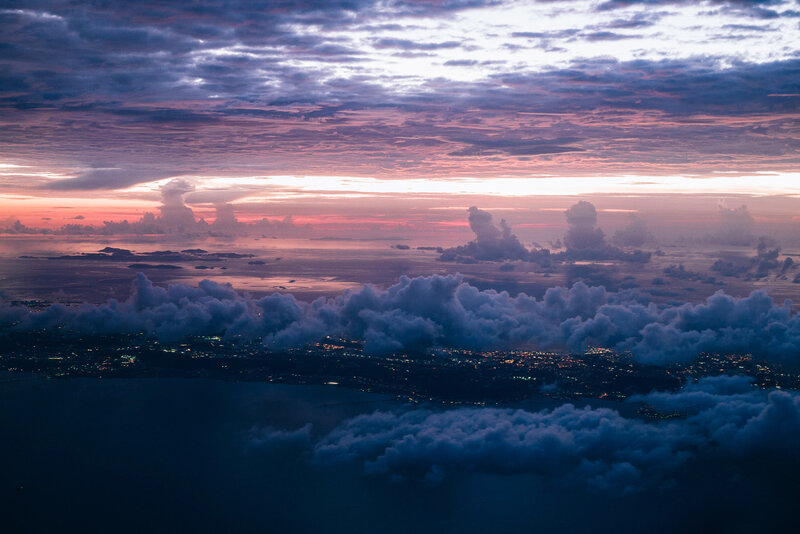 Cityscape at Dusk — Purple, Dramatic, Sunset, Photograph, Clouds