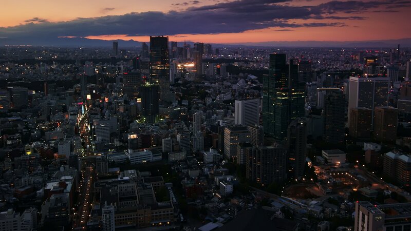Cityscape at Dusk — Purple, Dramatic, Sunset, Photograph, Skyscrapers