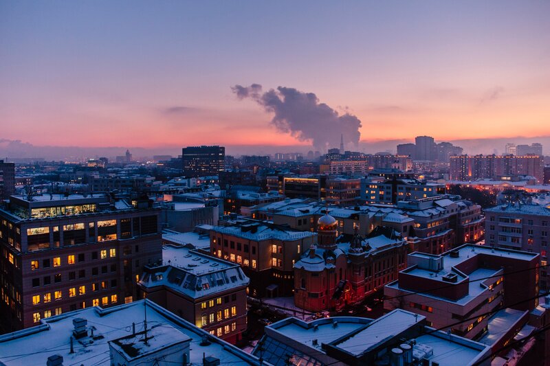 Cityscape at Dusk — Purple, Dramatic, Winter