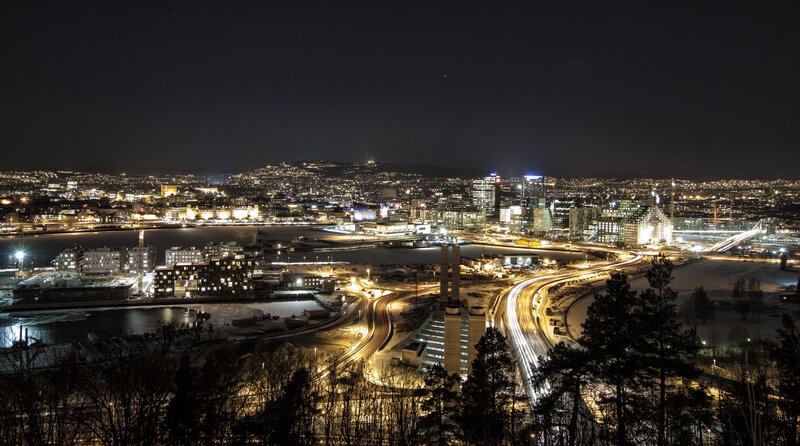 Cityscape at Night — Black, Calm, Photograph, Buildings, Roads