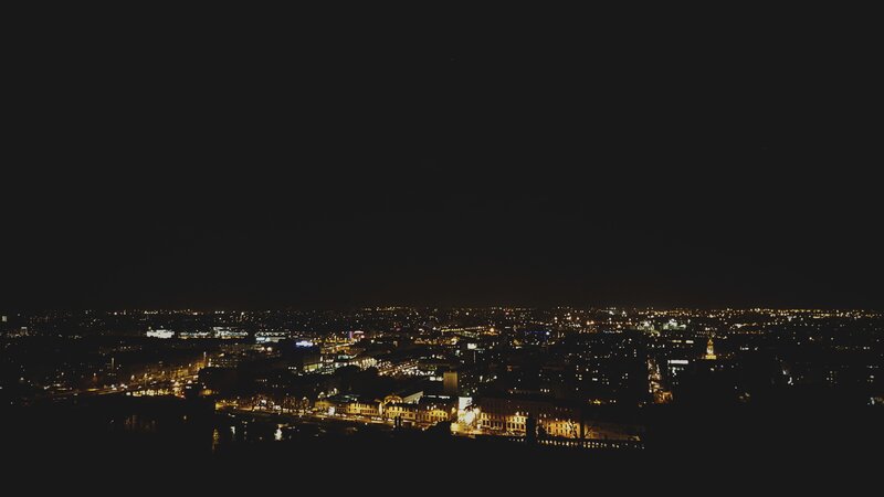 Cityscape at Night — Black, Dark, Photograph, Buildings, Lights, River