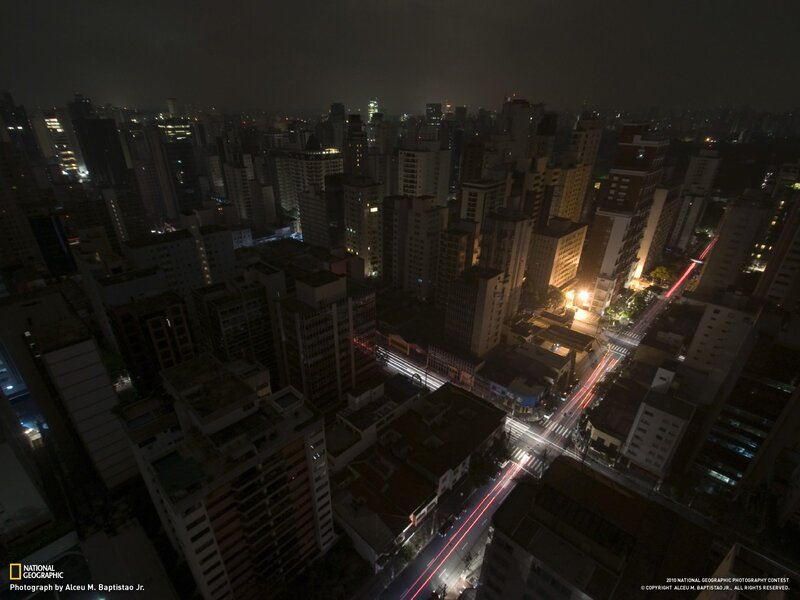 Cityscape at Night — Black, Dark, Photograph, Buildings, Streets