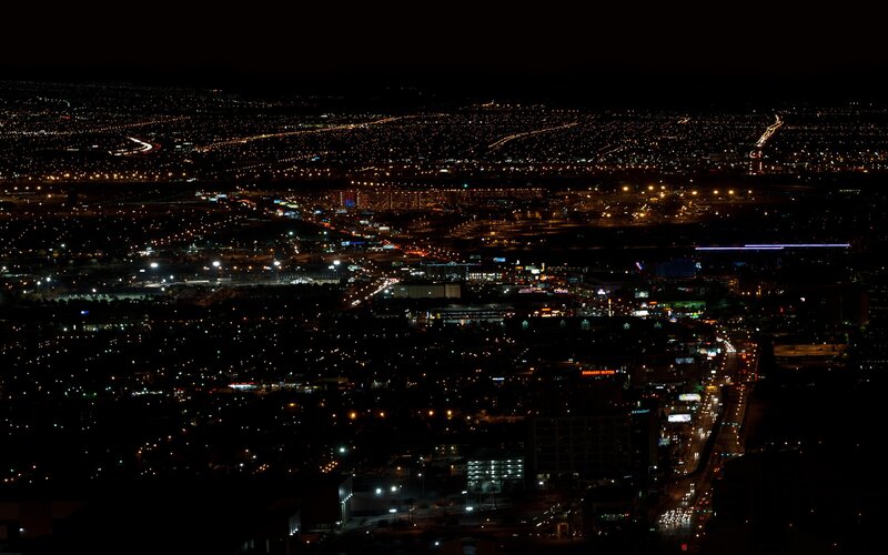 Cityscape at Night — Black, Dark, Photograph, Lights, Buildings, Roads