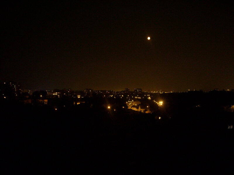 Cityscape at Night — Black, Dark, Photograph, Moon