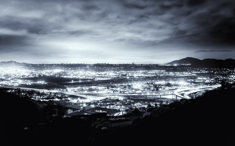 Cityscape at Night — Black, Dramatic, Photograph, Highway
