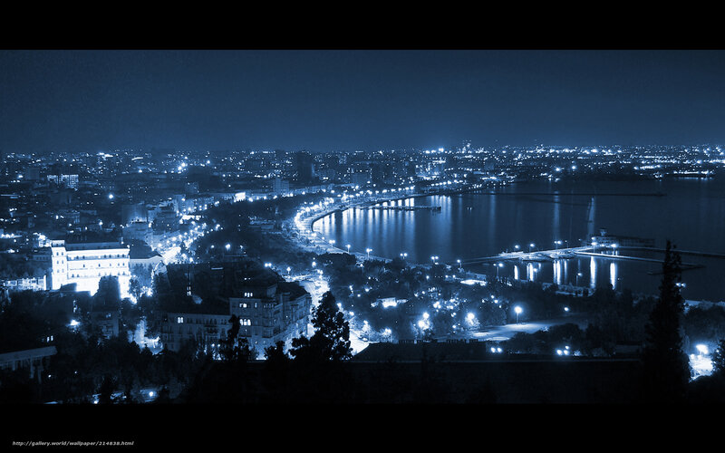 Cityscape at Night — Blue, Calm, Photograph, Lights