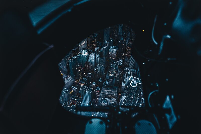 Cityscape at Night — Blue, Dark, Photograph, Buildings, Skyscrapers