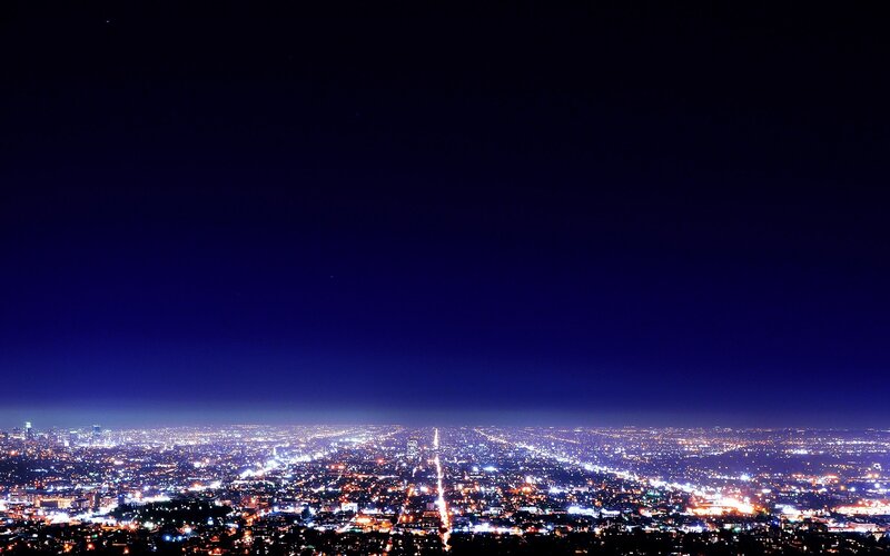 Cityscape at Night — Blue, Dark, Photograph, Lights