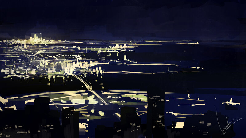 Cityscape at Night — Blue, Dark
