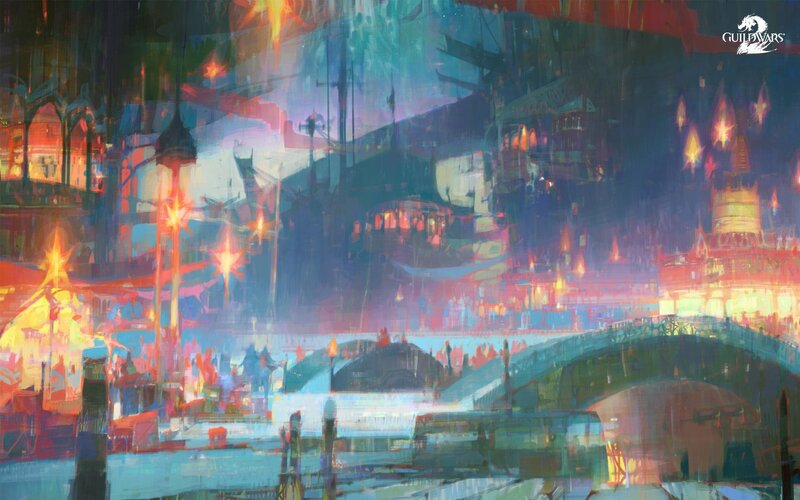 Cityscape at Night — Blue, Dramatic, Digital Art, Bridge