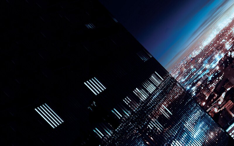 Cityscape at Night — Blue, Dramatic, Photograph, Buildings, Lights