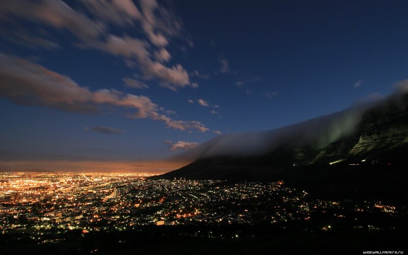 Cityscape at Night — Blue, Dramatic, Photograph, Mountain