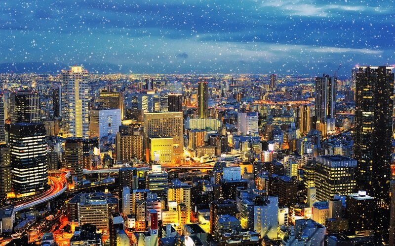 Cityscape at Night — Blue, Dramatic, Photograph, Skyscrapers