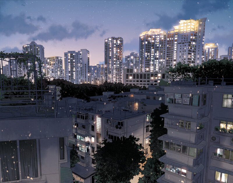 Cityscape at Night — Blue, Serene, Digital Art