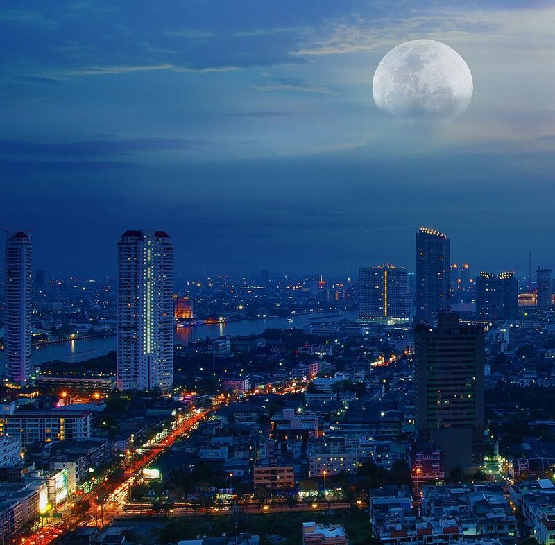 Cityscape at Night — Blue, Serene