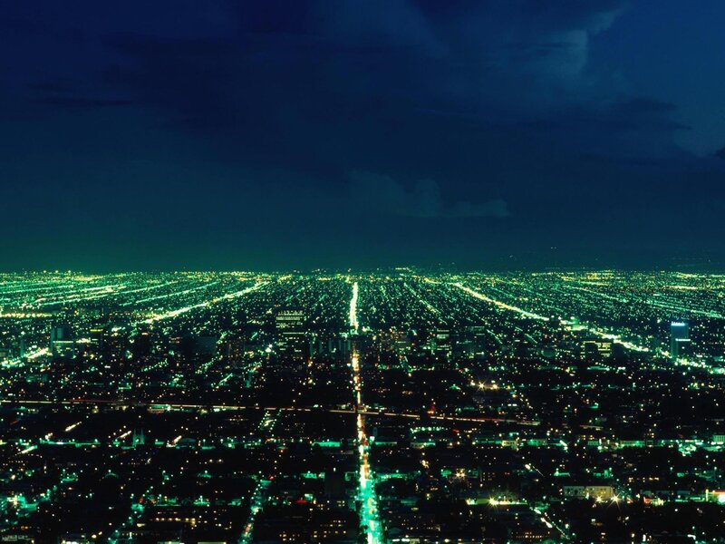 Cityscape at Night — Green, Dark