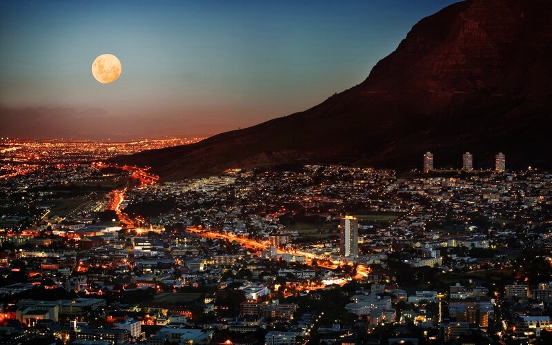 Cityscape at Night — Orange, Dramatic, Photograph