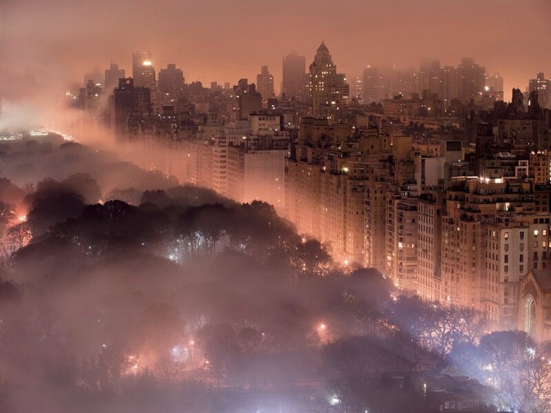 Cityscape at Night — Orange, Misty