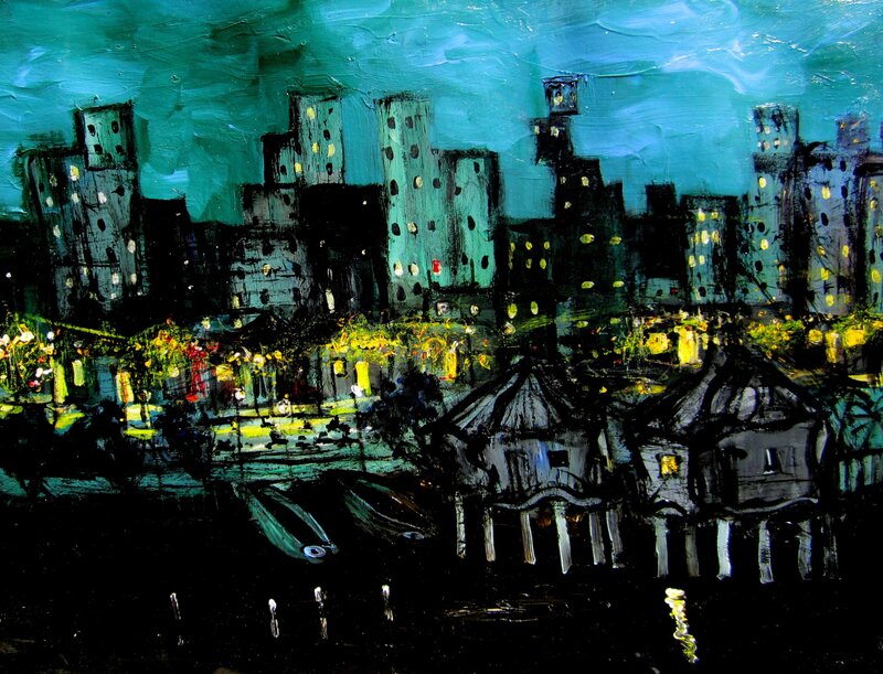 Cityscape at Night Painting