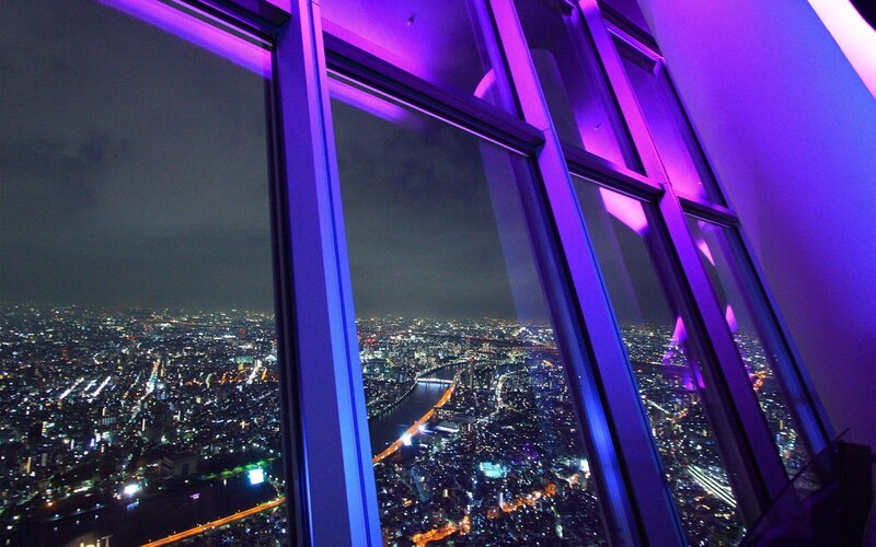Cityscape at Night — Purple, Dramatic, Photograph, Window