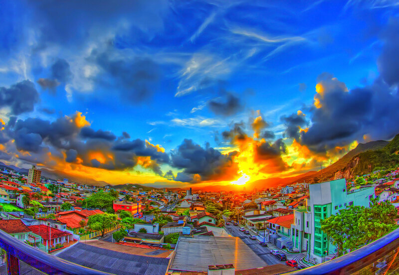 Cityscape at Sunset — Blue, Dramatic, Photograph, Buildings