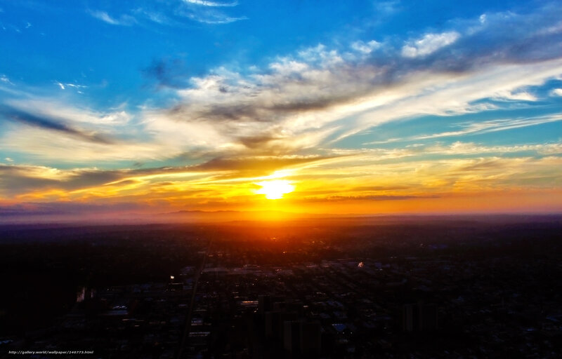 Cityscape at Sunset — Blue, Dramatic, Photograph, Sun