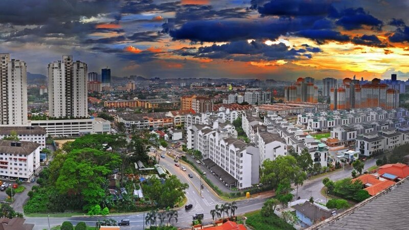 Cityscape at Sunset — Blue, Dramatic, Photograph