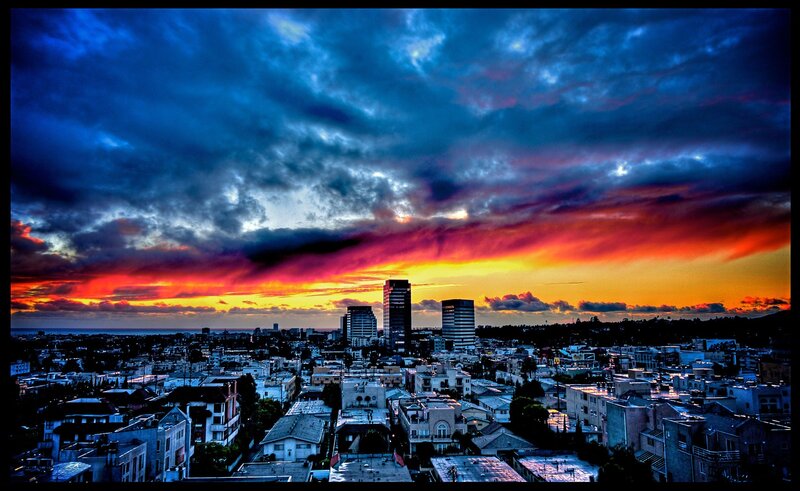 Cityscape at Sunset — Blue, Dramatic