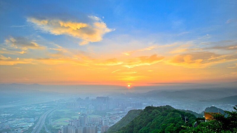Cityscape at Sunset — Blue, Serene