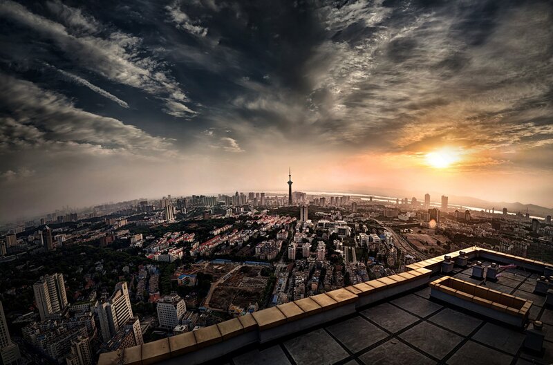 Cityscape at Sunset — Gray