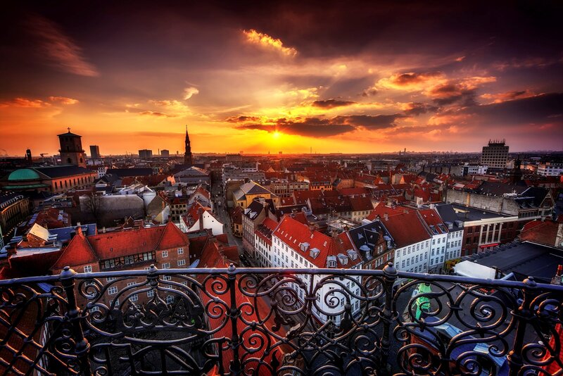 Cityscape at Sunset — Orange, Dramatic, Photograph, Buildings, Sky