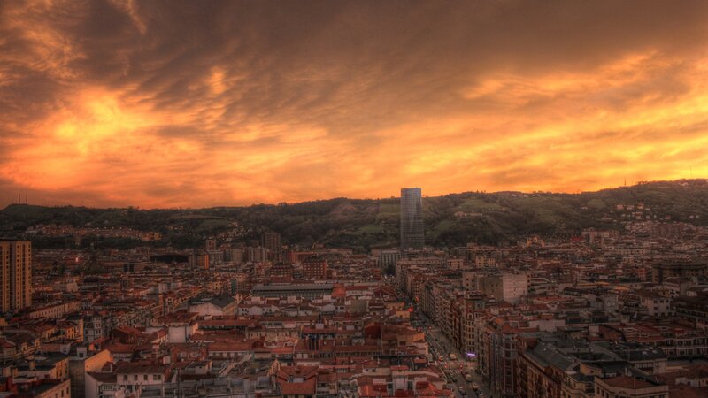 Cityscape at Sunset — Orange, Dramatic, Photograph, Sky