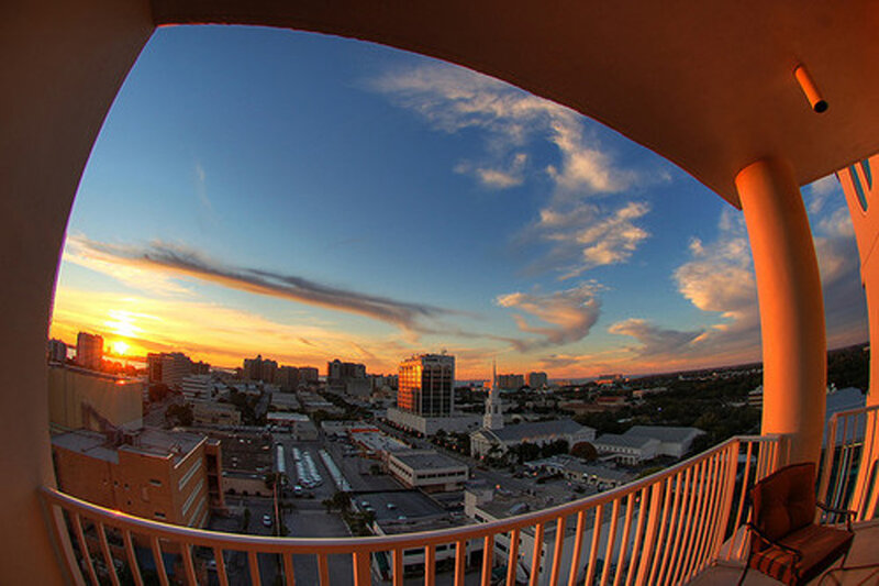 Cityscape at Sunset — Orange, Serene, Photograph