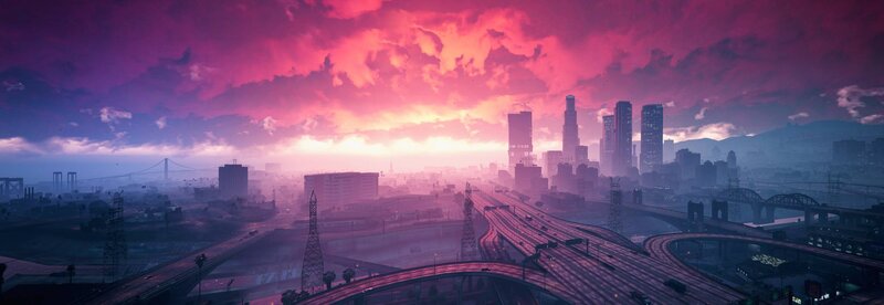 Cityscape at Sunset — Pink, Dramatic, 3d Render