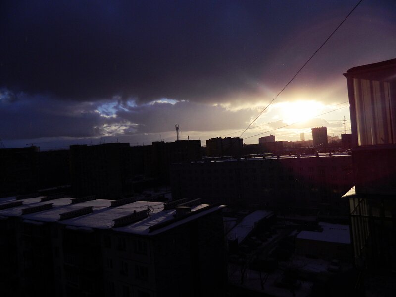 Cityscape at Sunset — Purple, Dramatic, Photograph, Buildings