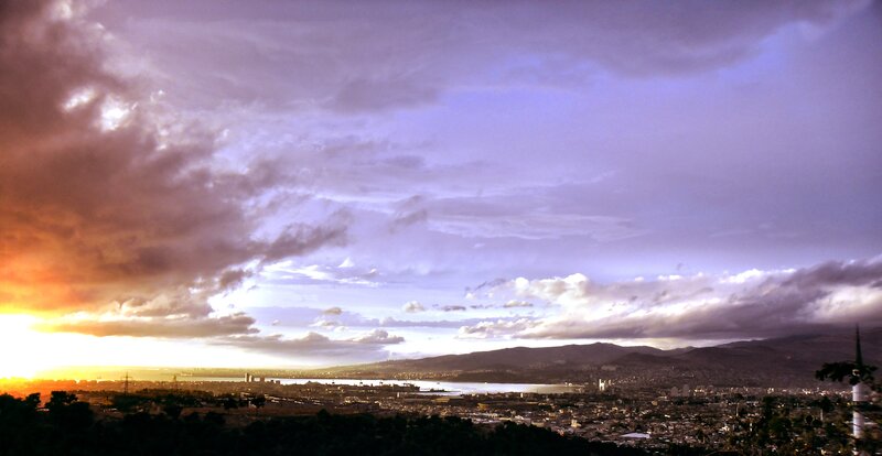 Cityscape at Sunset — Purple, Dramatic, Photograph, Clouds