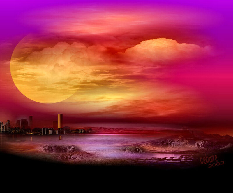 Cityscape at Sunset — Purple, Dramatic