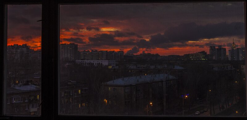 Cityscape at Sunset — Red, Dramatic, Photograph, Buildings